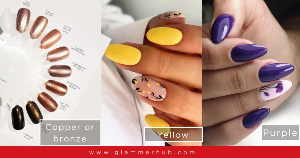 Copper or bronze, Yellow, Purple nails