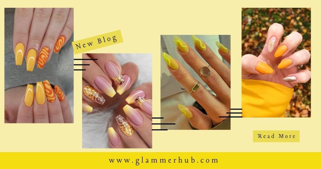 Swirly Yellow Nail Design, Glittery Yellow Nails