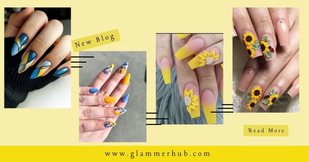 Yellow and Blue Nails, 3D Yellow Nail Art