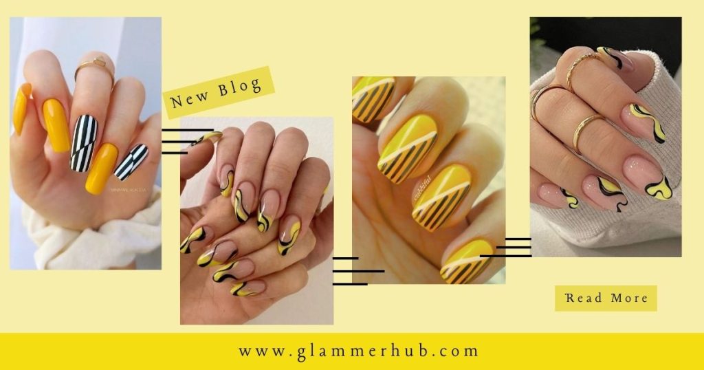 Yellow Nails with Lines French Tips with Yellow Swirls