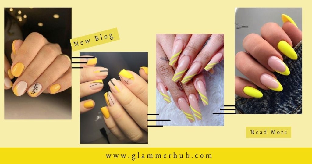 Yellow Nails with Lines ,Nude and Yellow Nails