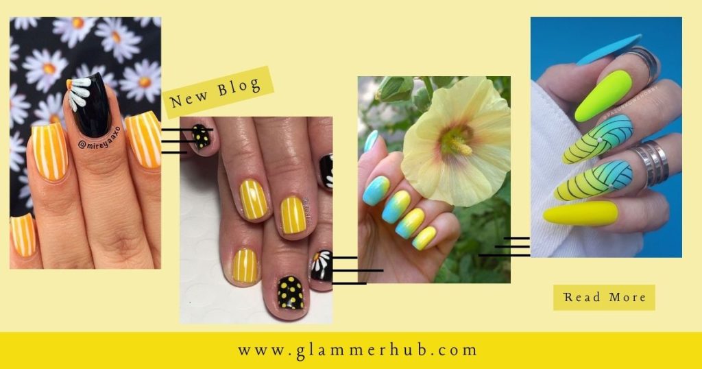 Yellow Stripes and Dots, Yellow and Blue Ombre Nails