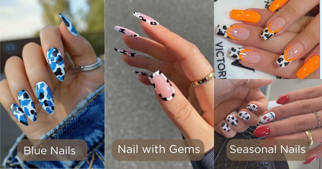 Blue Nails Nail with Gems Seasonal Cow Print Nails 