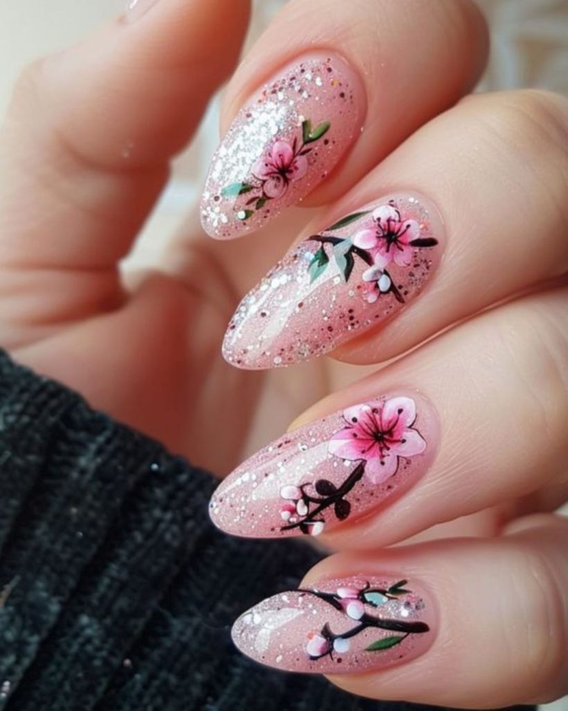 Oval Nail Art Cherry Blossom 