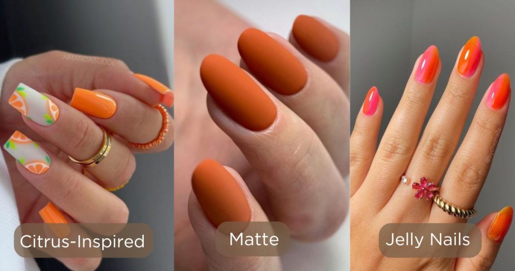 Citrus-Inspired Matte Jelly orange Nail designs