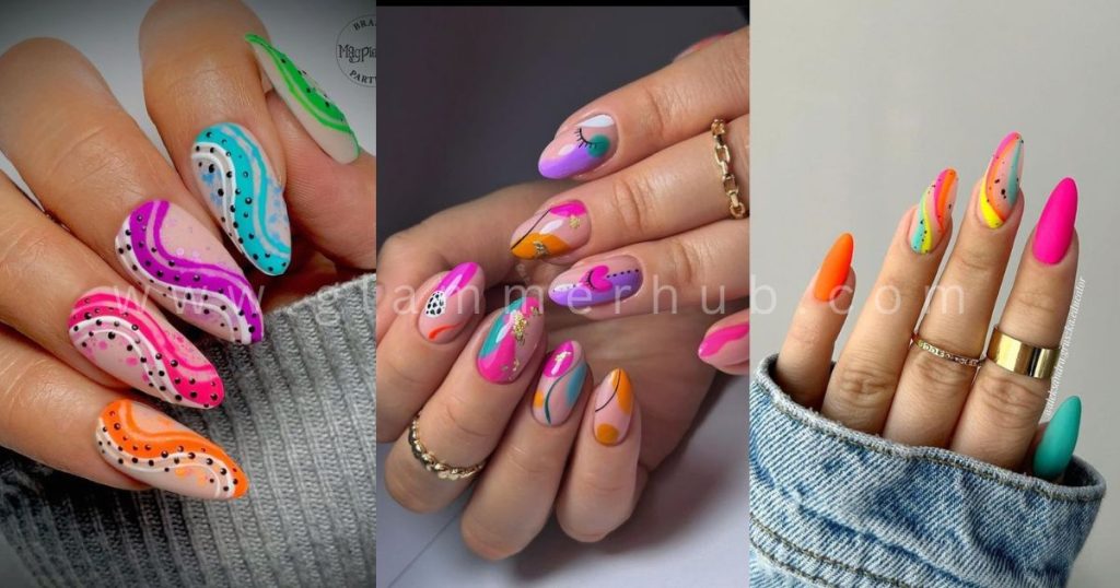 Multicolor Negative Space Nail Designs