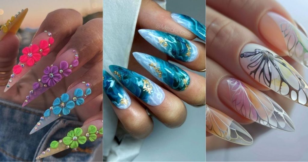 Nature-Inspired Stiletto Nail Art