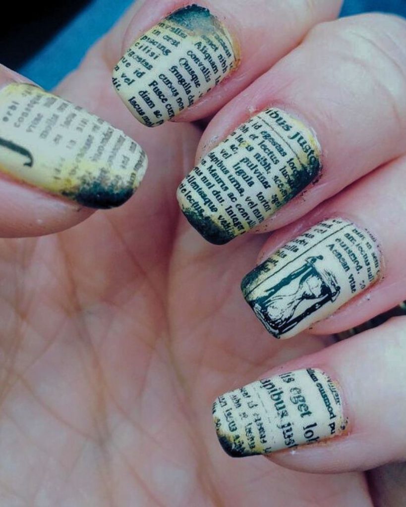 Oval Nail Designs Newspaper Print 