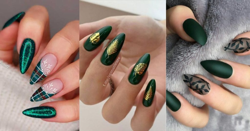 Seasonal Dark Green Nail Ideas