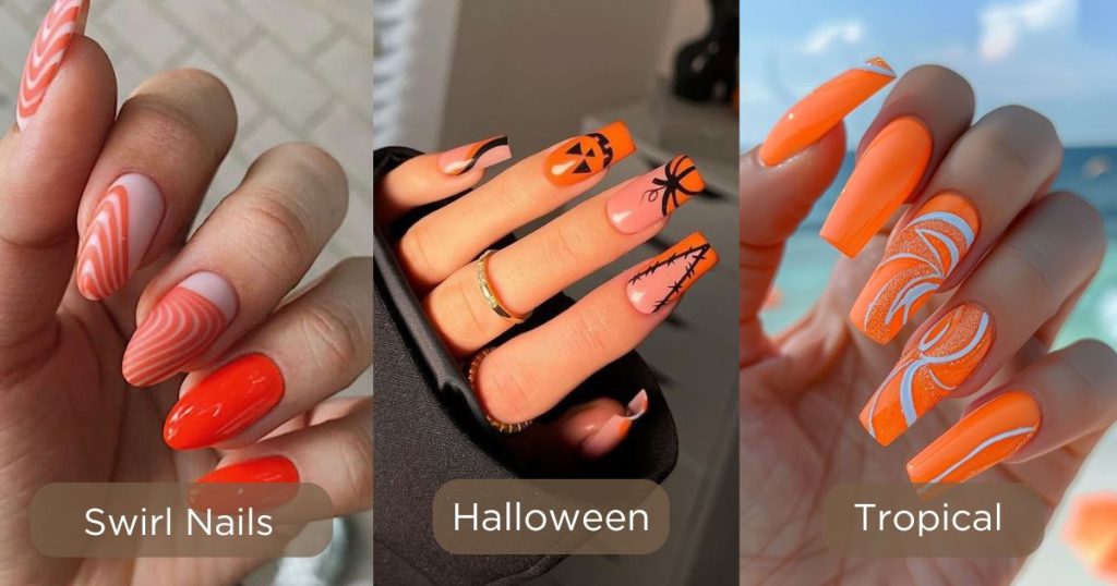 Swirl Nails Halloween Tropical Orange nail designs