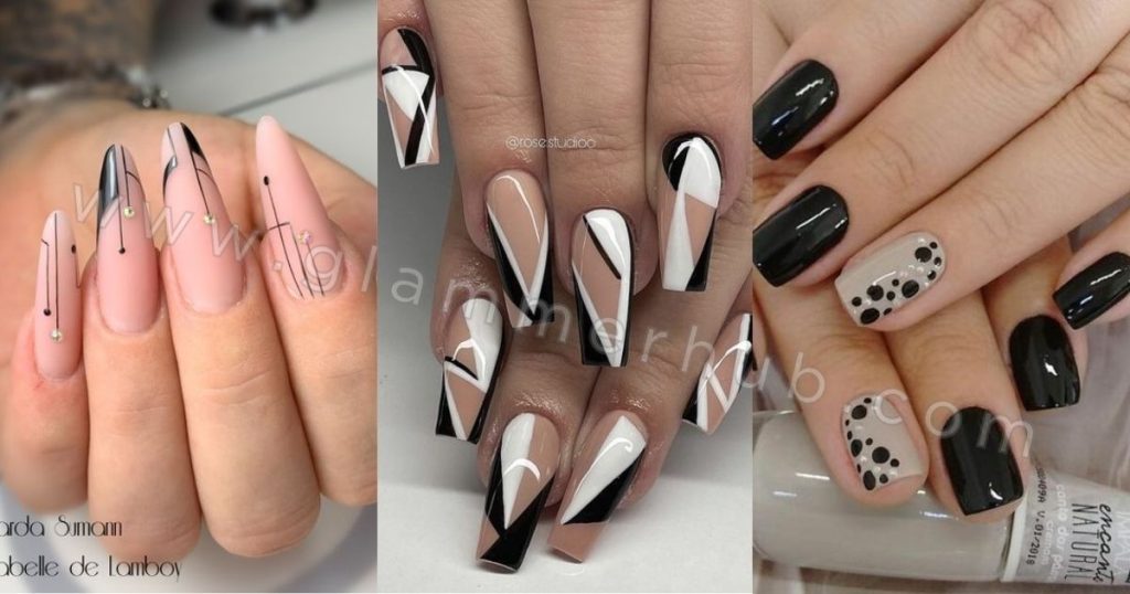 Black Cross, Striped, Doted nails