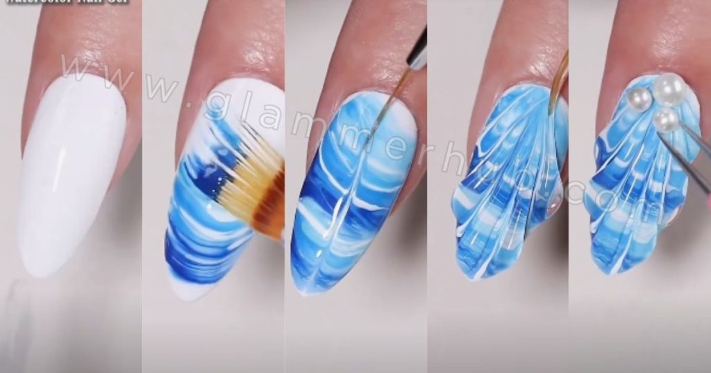 DIY Mermaid Nail Art with seashell