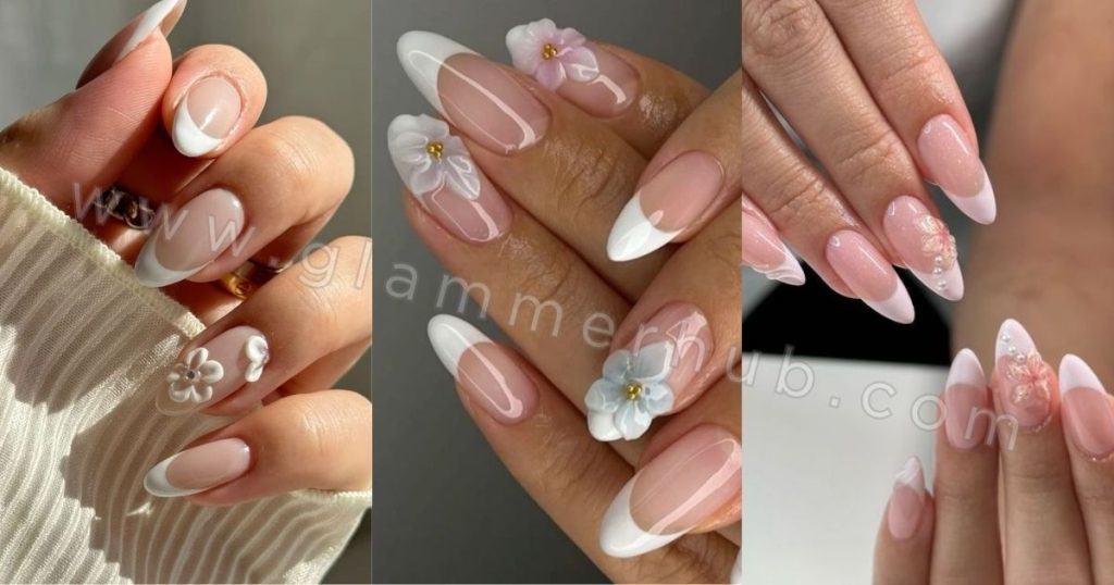 Floral White Nail Art